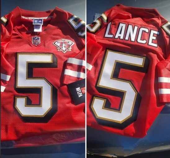 Men's San Francisco 49ers #5 Trey Lance 2021 75th Anniversary Red Throwback NFL Stitched Jersey